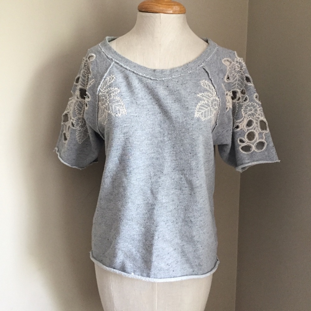 Lucky Lotus short sleeve cutout floral sweatshirt